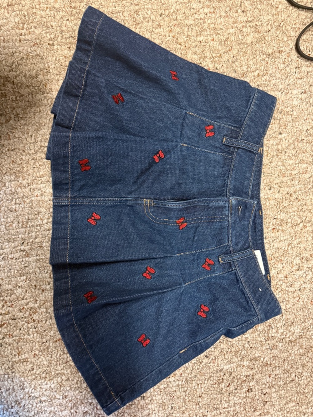 gap x disney minnie mouse blue denim pleated bow mini skirt size 28 (6)